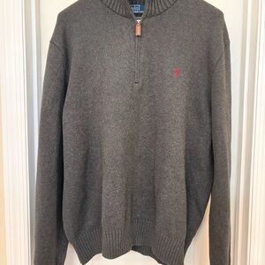 Polo Ralph Lauren 1/4-zip Pullover Mens XL Gray Cotton Sweater Pony